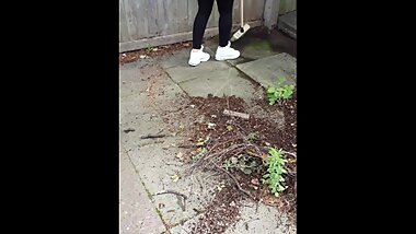 Step mom make step son cum on her Leggings after fuck in back yard