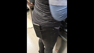Stepmom in ripped jeans fucked into kitchen by stepson