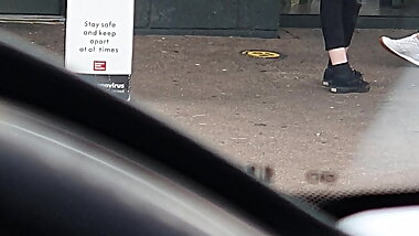 Step mom fucked through leggings in rain by step son