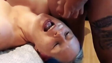 Mom lets step son cum all over her face and in her mouth