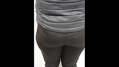 Step mom in black jumpers seduces and fuck step son in the kitchen