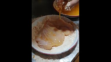 Step mom fucked in the kitchen by step son while preparing food for the family