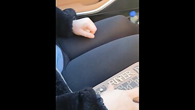 Step mom in the car make step son cum in 20 seconds on her Leggings