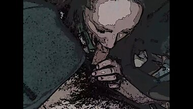 Step mom helps step son cum in the car sucking dick filling her mouth