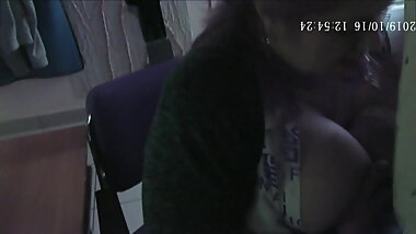 Busty aunt gave cum on tits