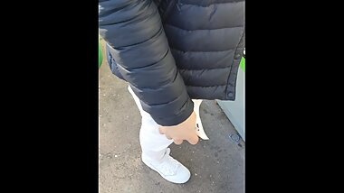 Step mom doesn't wear panties under leggings get fucked behind car by step son