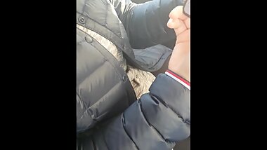 Step mom amazing handjob while step son driving on the Highway!! Load of Cum!