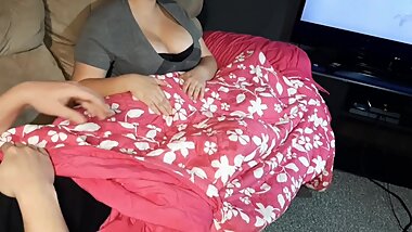 movie night turned into hand job for stepson from bored stepmom.†