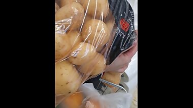 Step mom in leggings risky fuck at Supermarket with step son