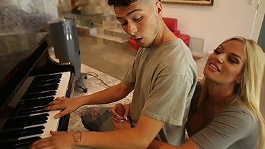 MILF - Hot Stepmom Helps Out Distracted Stepson With Her Mouth And Pussy