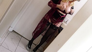 Caught watching stepmom in the bathroom and she likes it!