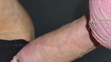 Milf with a big ass fucked me and jerking off my dick on black panties