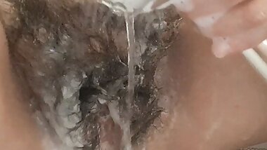 Mommy shower soap hairy pussy