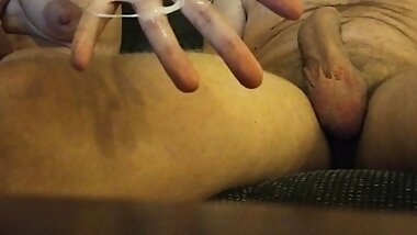 jerking off my husband's dick while watching darts again. Sticky cum on my hand...