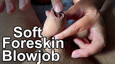 Sucking Soft To Hard Uncut Dick, Foreskin Play. Stepmom Likes To Blow Stepson&rsquo;s Small Cock And Taking His Cum In Her Mou