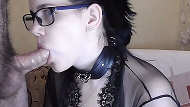 Stepmom slave gives blowjob to stepson