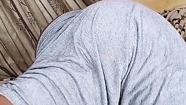 Ebony stepmom gets her stepson to oil her ass then fucks his bbc