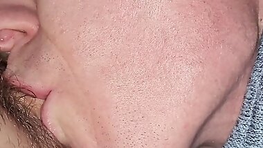 horny "stepson" licks mama's hairy, wet, fleshy butterfly pussy and gets fucked