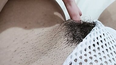 Young girl with cameltoe masturbating in her white lingerie