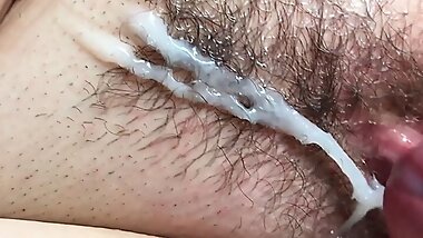Big Cock for My Stepmom. Cum on Hairy Pussy. Female Pulsating Orgasm. Super Close-Up.
