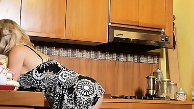 Sexy mommy has sex in the kitchen with stepson