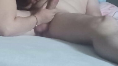Chubby mom suck her stepson cock on cam