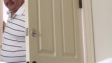 Stepmom helps out step son with his morning boner in secrecy