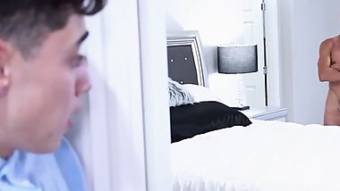 Stepmom Nina Elle makes her stepson fuck her in a threeway